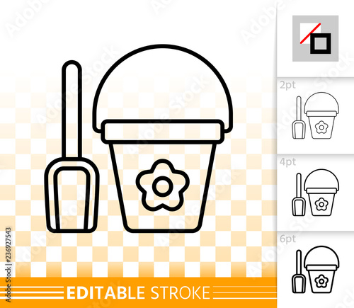 Shovel and bucket simple black line vector icon