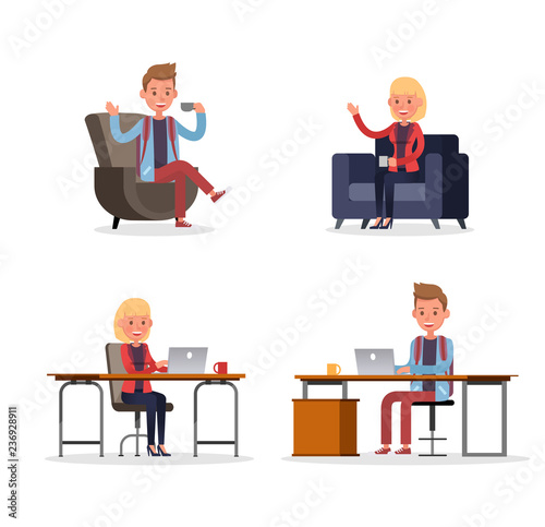 office people working and poses action character vector design no16