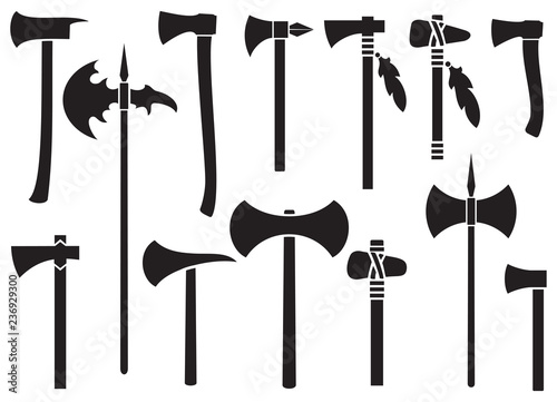 axes icons set - black silhouettes