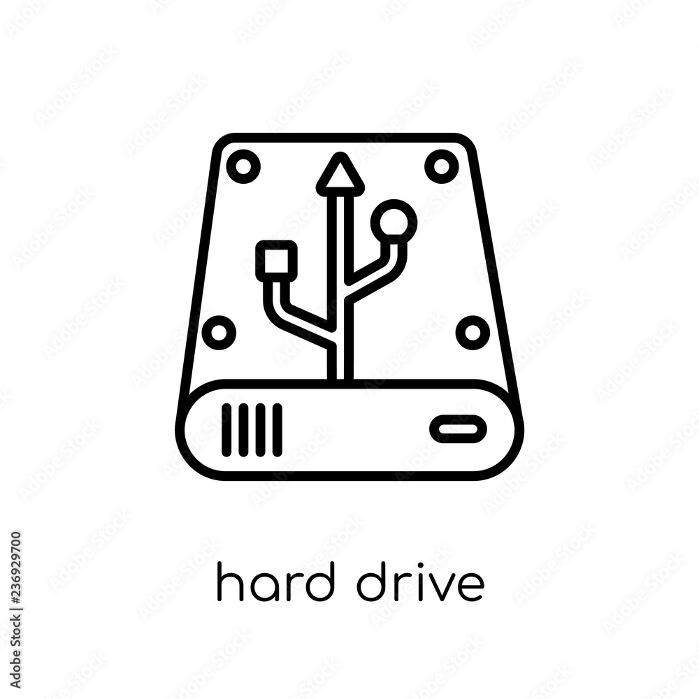 Hard drive icon. Trendy modern flat linear vector Hard drive icon on white background from thin line Internet Security and Networking collection Hard drive icon. Trendy modern flat linear vector Hard drive icon on white background from thin line Internet Security and Networking collection