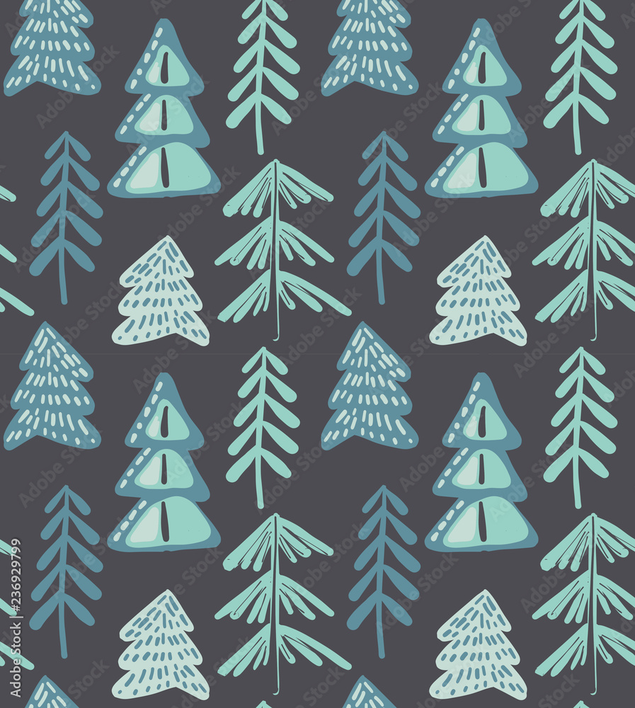 Fototapeta premium Vector seamless pattern with winter fir forest