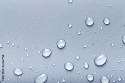 Drops of water on a color background. Gray