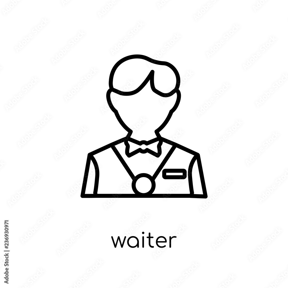 Waiter icon. Trendy modern flat linear vector Waiter icon on white background from thin line Professions collection