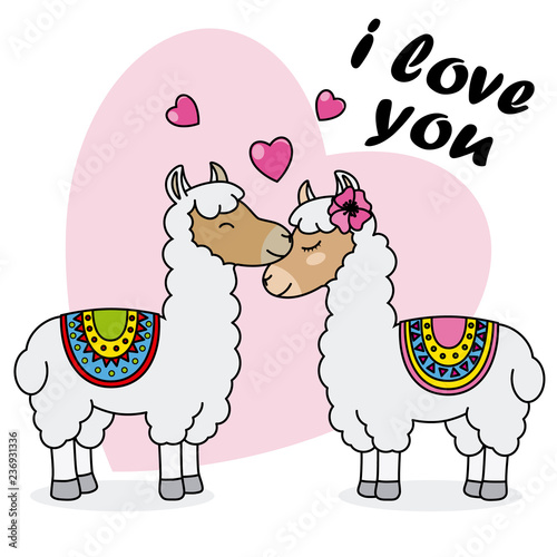 Couple of llamas in love. Valentines card