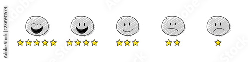 Funny star rating with cartoon stickman. Collection. Vector.