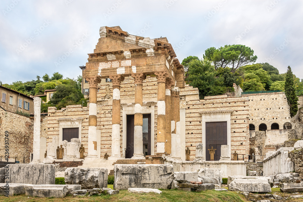 View at the ruins of Ancient Capitolium Temple in Brescia - Italy