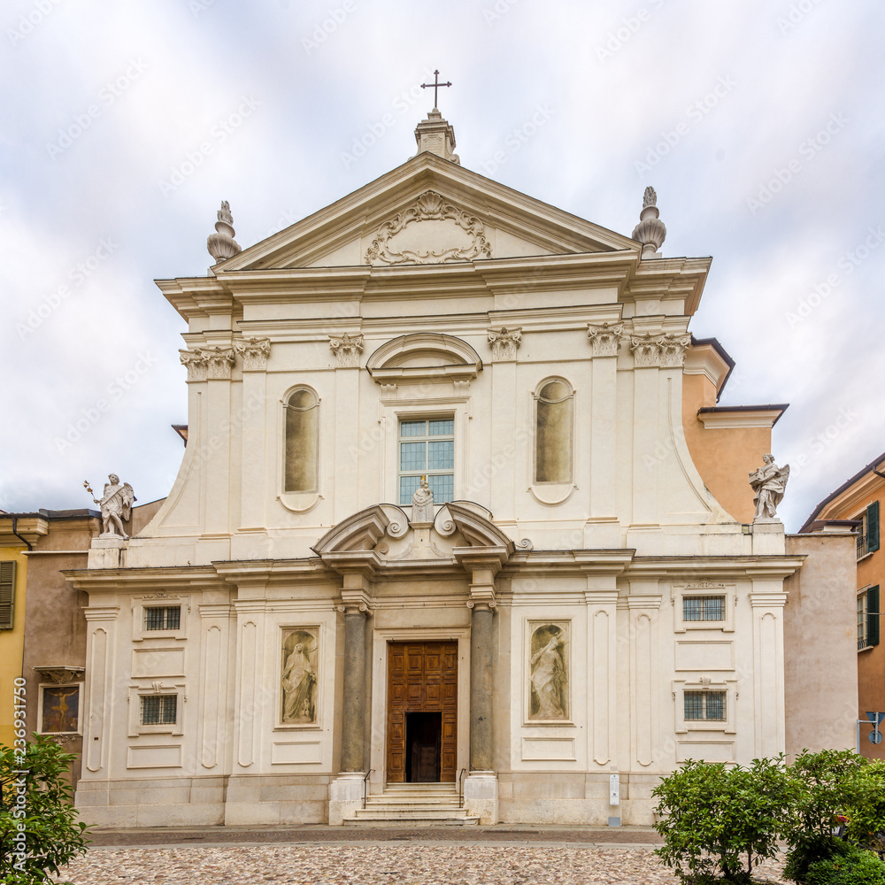 Facade of Church Santa Maria della Carita in the streets of Brescia in Italy