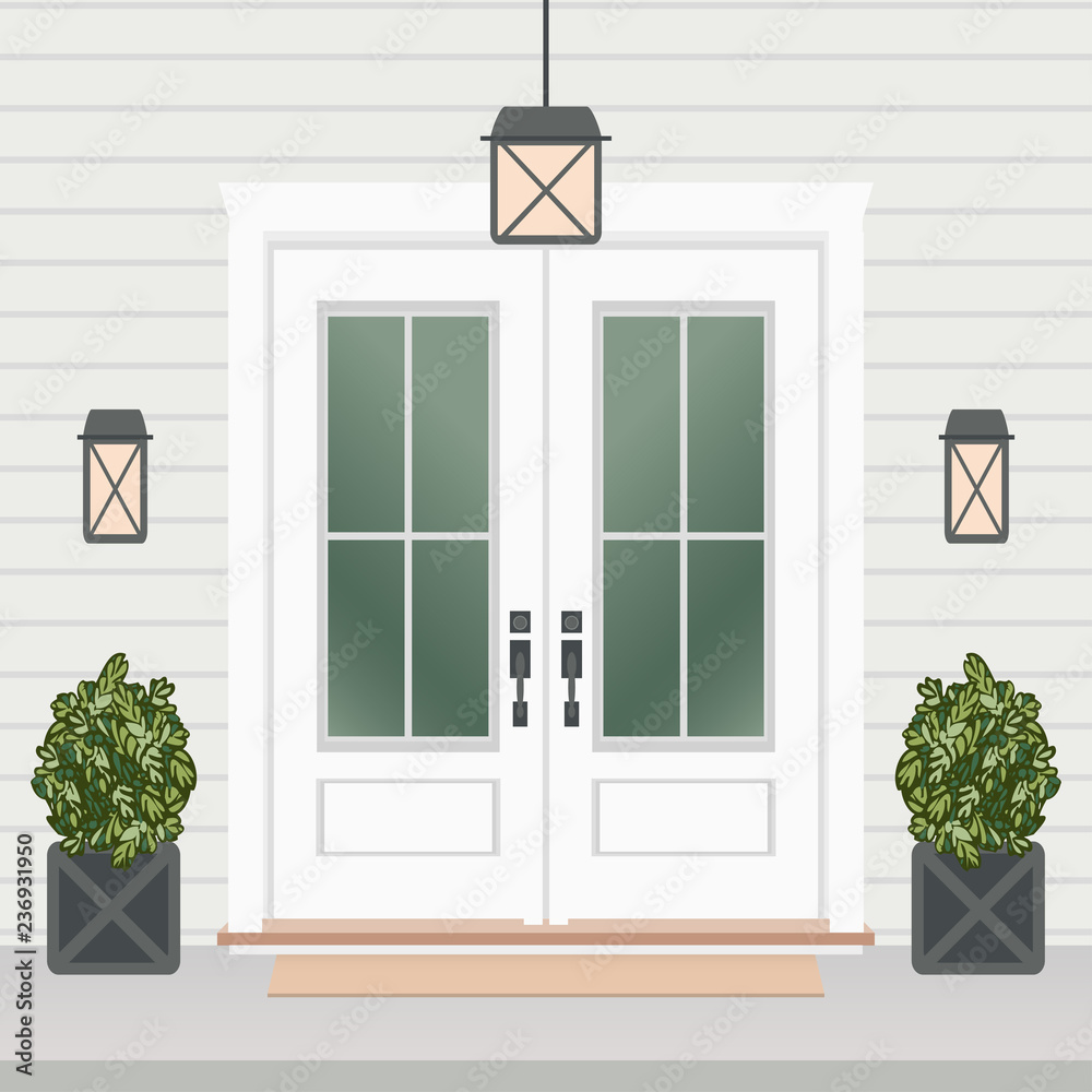 House door front with doorstep and steps window Vector Image