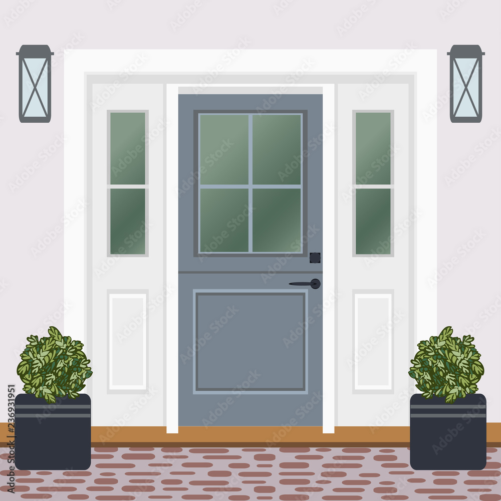 House door front with doorstep and steps window Vector Image