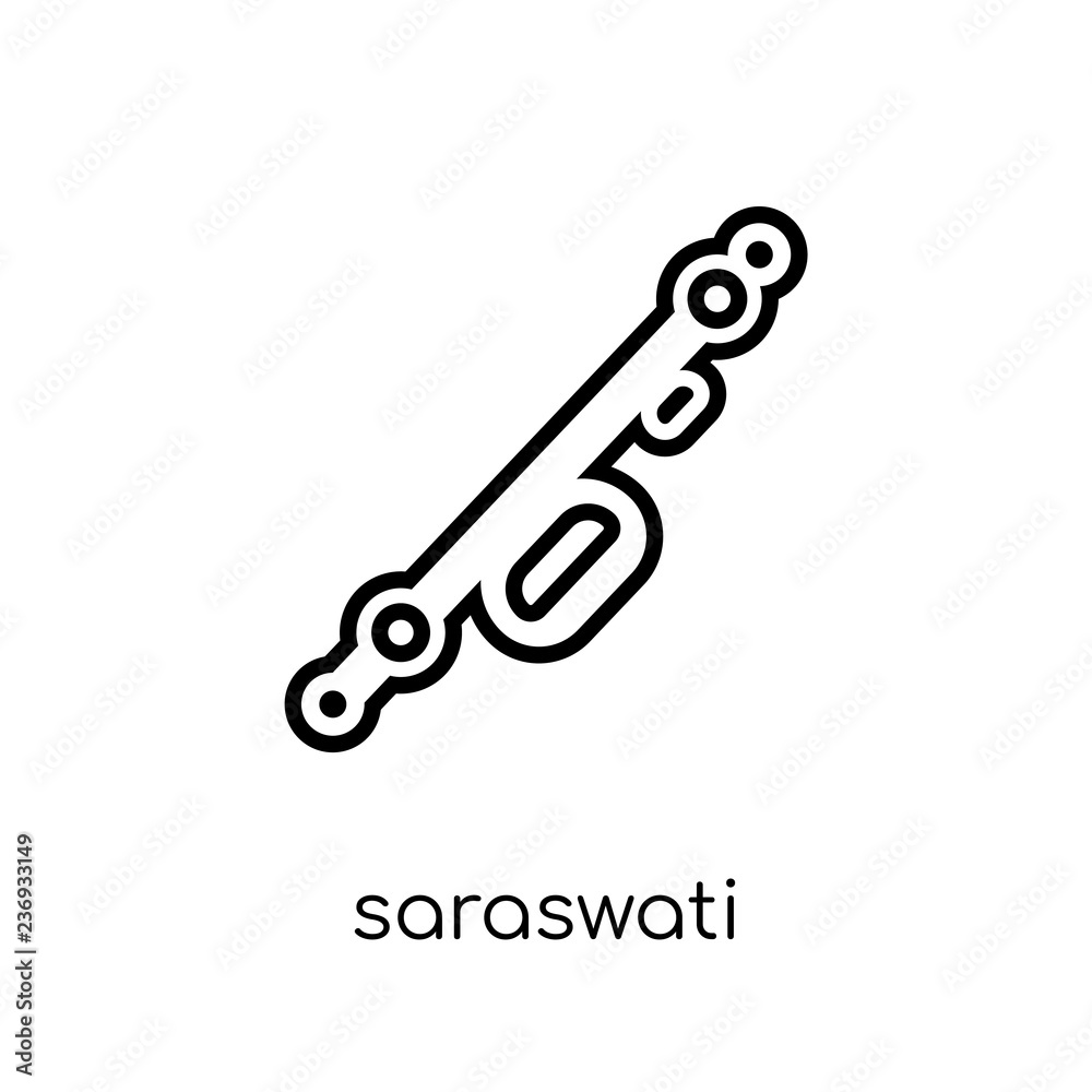 Saraswati icon. Trendy modern flat linear vector Saraswati icon on white background from thin line india collection Saraswati icon. Trendy modern flat linear vector Saraswati icon on white background from thin line india collection