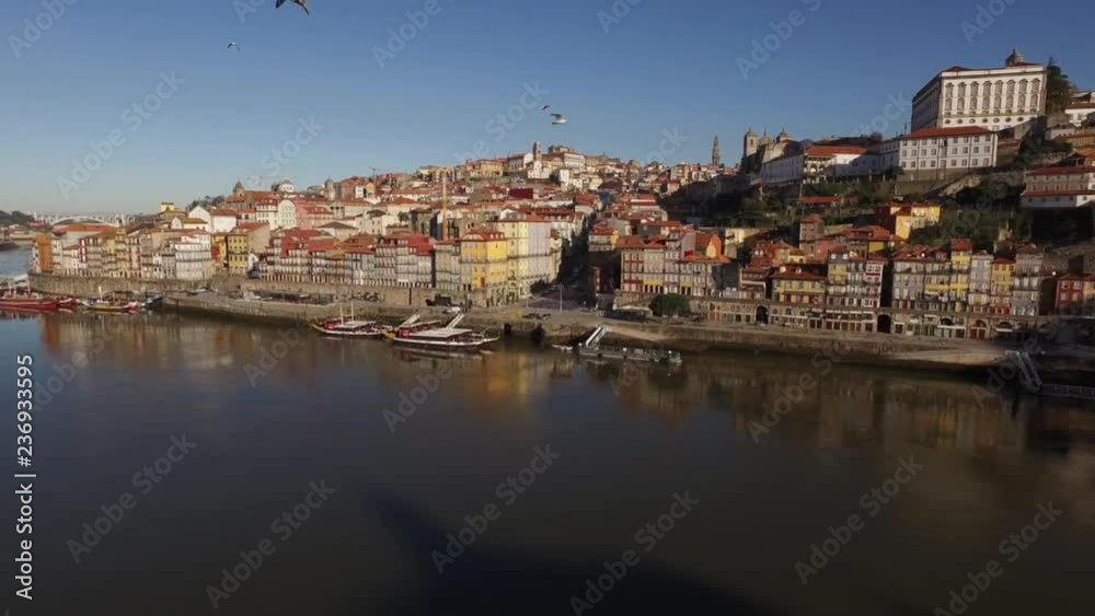 Drone Flying Across Douro River and Lovely Cityscape Drone Flying Across Douro River and Lovely Cityscape