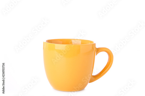 Yellow cup isolated on a white background