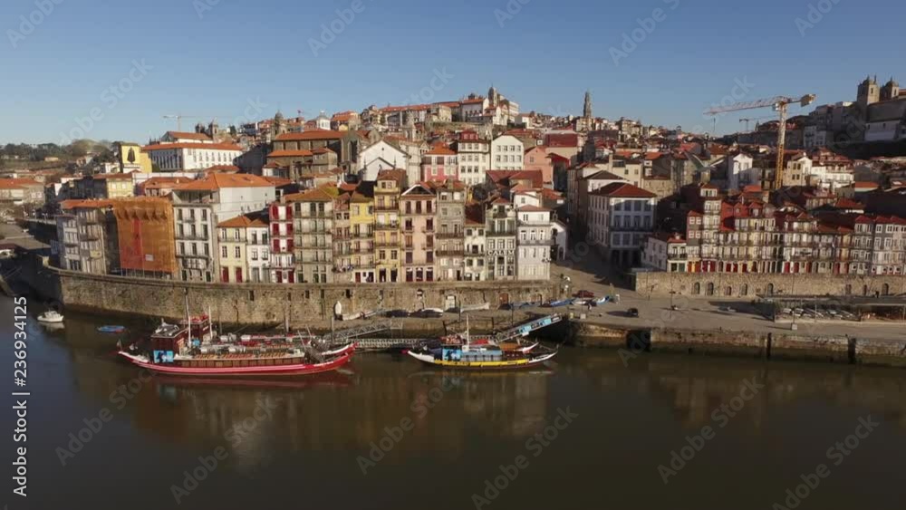 Drone Pan: Flying Across Douro River Next to Beautiful Cityscape Drone Pan: Flying Across Douro River Next to Beautiful Cityscape