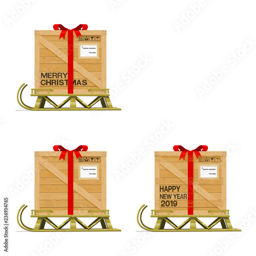 Set of big wooden crate on sleigh