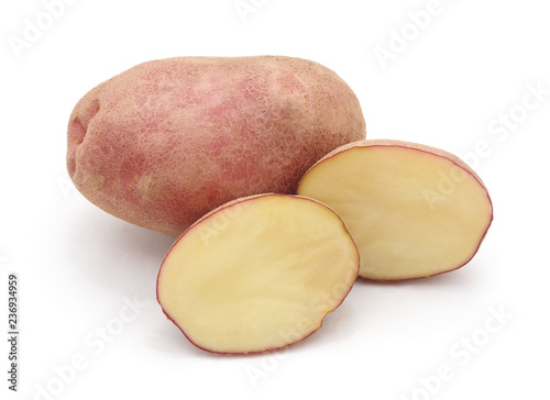 Raw potatoes cut in half.