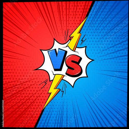 Vs cartoon background. Versus letters comic book frame with halftone. Battle competition mma fighting challenge