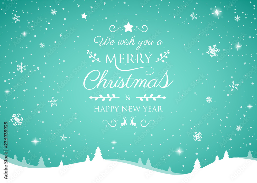 Christmas typography - greeting card with shiny snowflakes. Vector.