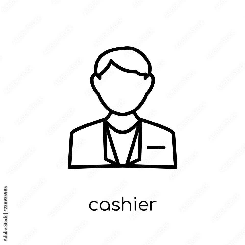 Cashier icon. Trendy modern flat linear vector Cashier icon on white background from thin line Professions collection Cashier icon. Trendy modern flat linear vector Cashier icon on white background from thin line Professions collection