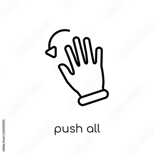 Push all fingers to twist left icon. Trendy modern flat linear v