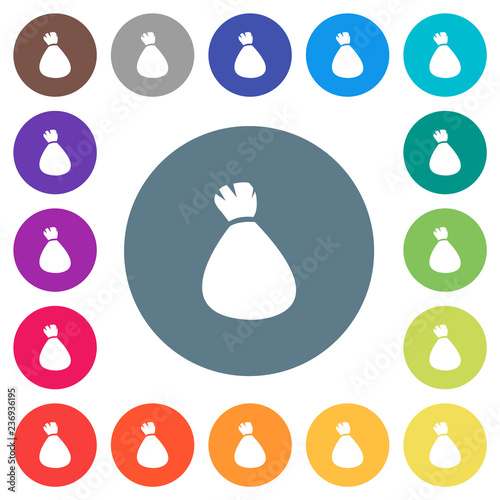 Money bag flat white icons on round color backgrounds