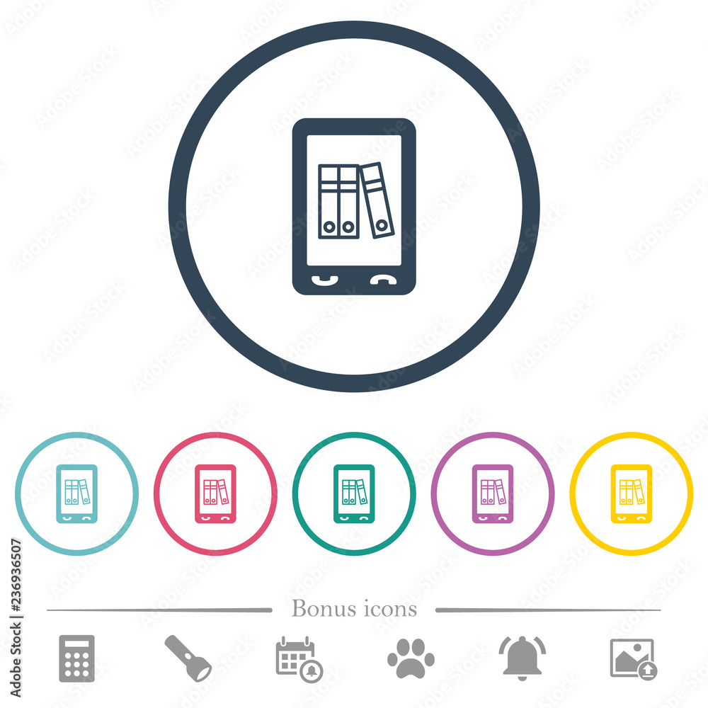 Mobile office flat color icons in round outlines Mobile office flat color icons in round outlines