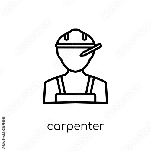 carpenter icon. Trendy modern flat linear vector carpenter icon on white background from thin line Professions collection