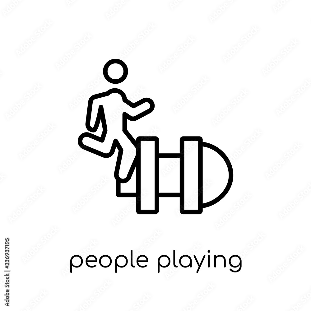 People playing Hopscotch icon icon. Trendy modern flat linear ve People playing Hopscotch icon icon. Trendy modern flat linear ve