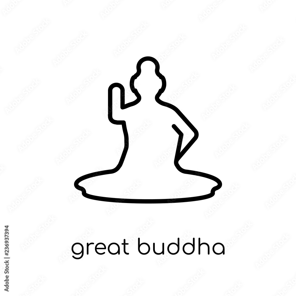 Great buddha icon. Trendy modern flat linear vector Great buddha icon on white background from thin line Religion collection Great buddha icon. Trendy modern flat linear vector Great buddha icon on white background from thin line Religion collection