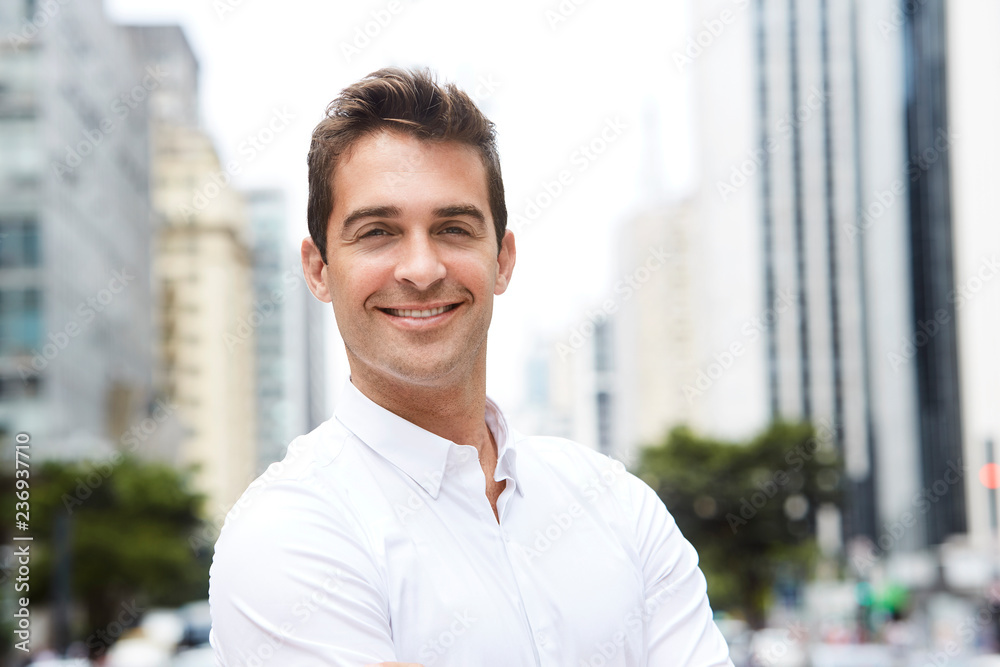 Happy city guy in white shirt, portrait Happy city guy in white shirt, portrait