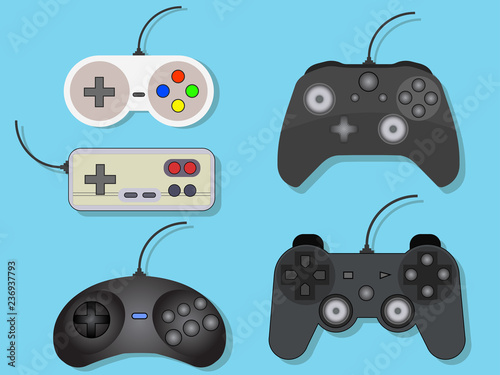 Set of vector illustration of gamepads for video games