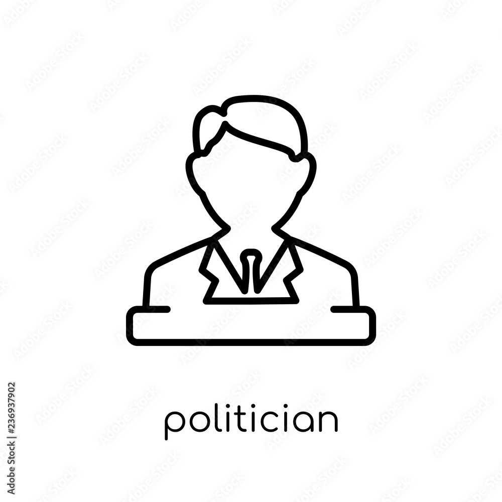 Politician icon. Trendy modern flat linear vector Politician icon on white background from thin line Professions collection Politician icon. Trendy modern flat linear vector Politician icon on white background from thin line Professions collection