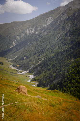 Georgian Mountains landscape on the way from Mestia to Ushguli.