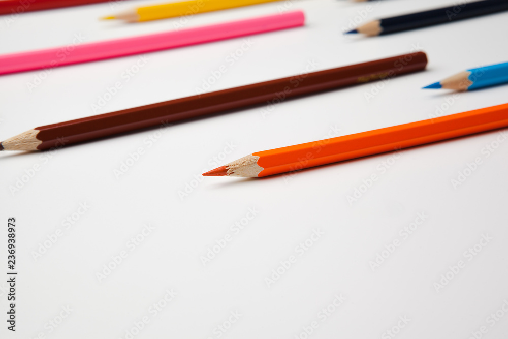 Color pencils isolated on white background.Close up. Color pencils isolated on white background.Close up.