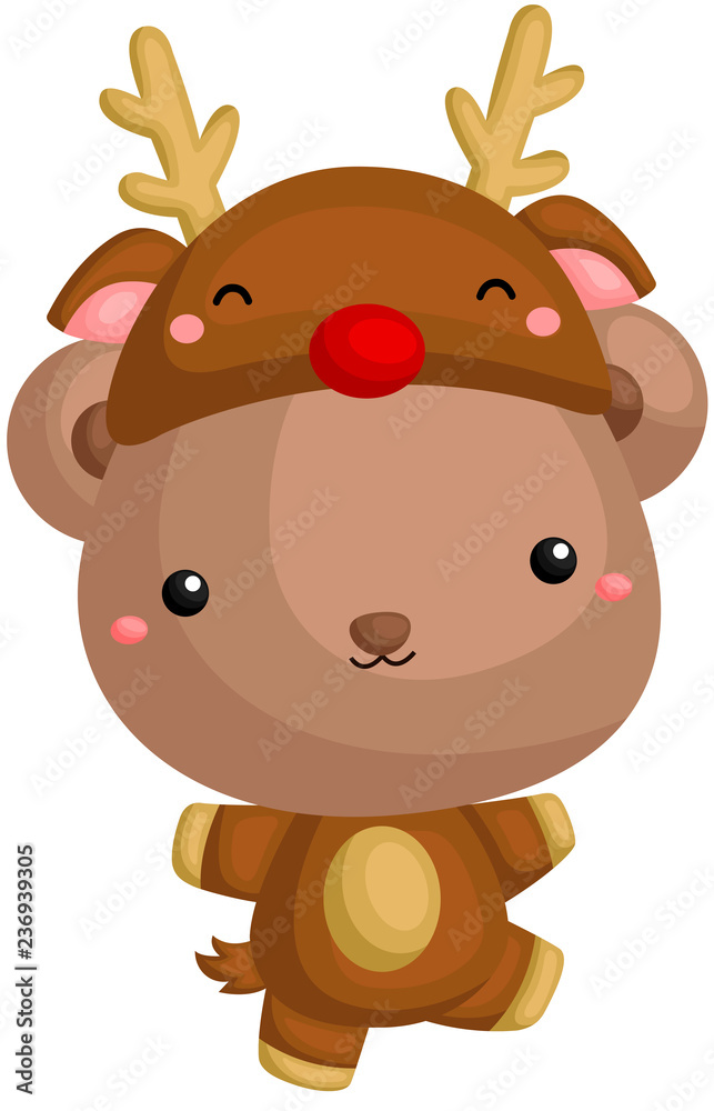 Fototapeta premium A vector of cute little bear using reindeer costume for christmas celebration
