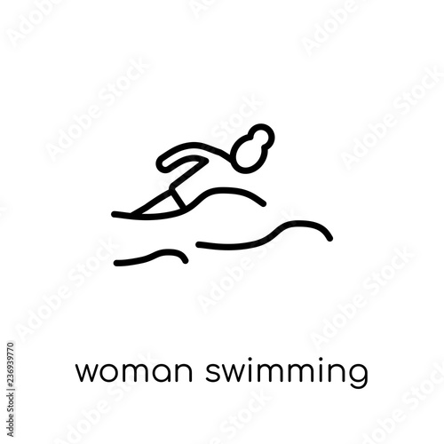 Woman Swimming icon. Trendy modern flat linear vector Woman Swimming icon on white background from thin line Ladies collection