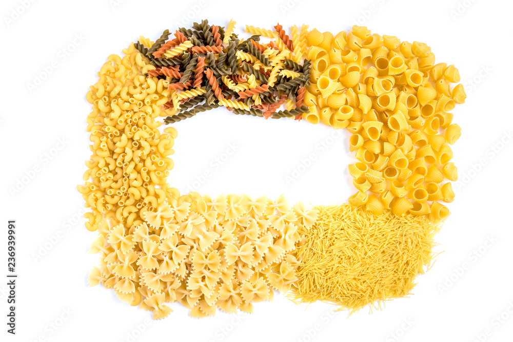 Obraz premium Mix of pasta isolated on white background.