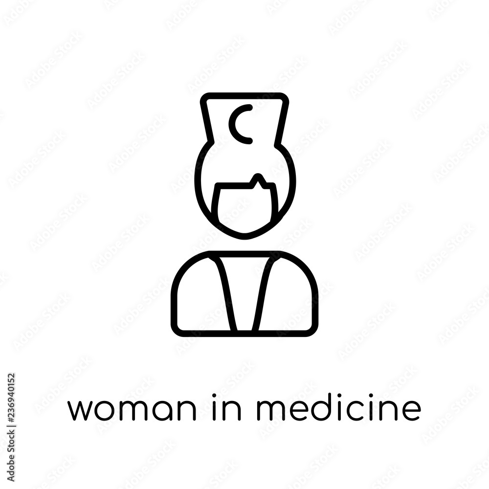 Woman In Medicine icon. Trendy modern flat linear vector Woman In Medicine icon on white background from thin line Ladies collection Woman In Medicine icon. Trendy modern flat linear vector Woman In Medicine icon on white background from thin line Ladies collection