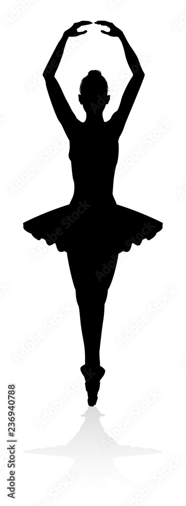 Ballet dancer in silhouette dancing in pose or position