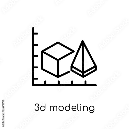 3d modeling icon. Trendy modern flat linear vector 3d modeling icon on white background from thin line general collection