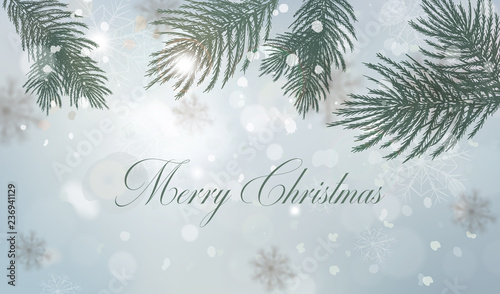 Winter background with fir tree branch decorations Vector watercolor illustra...