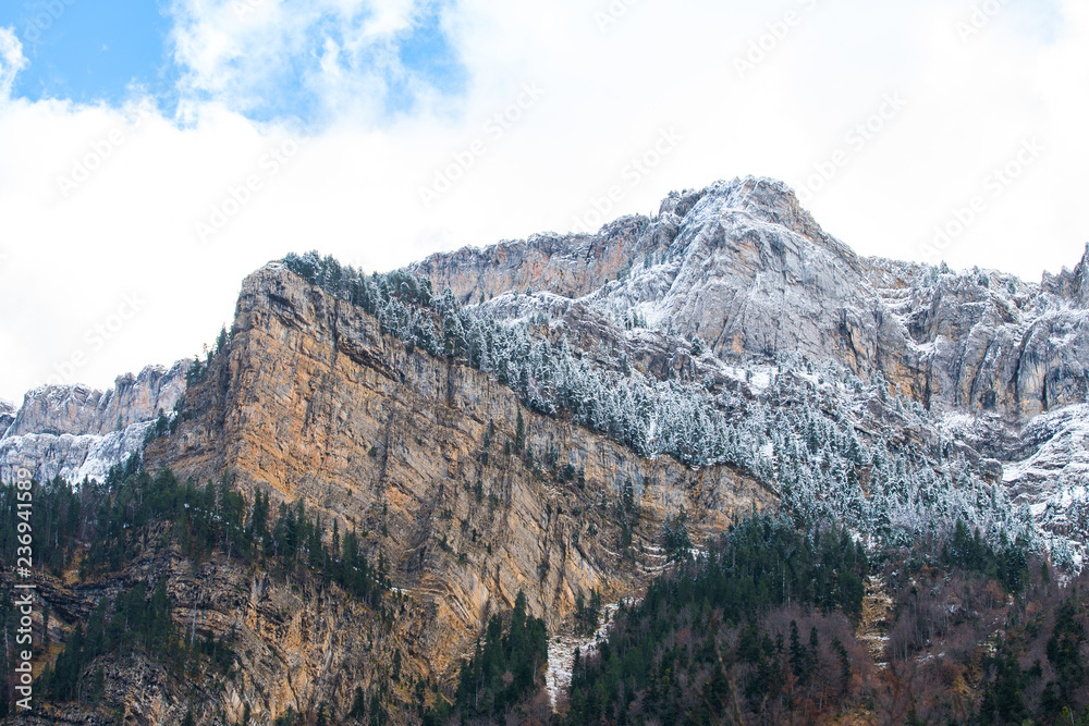 snowed mountain peaks at monte perdido national park, Spain