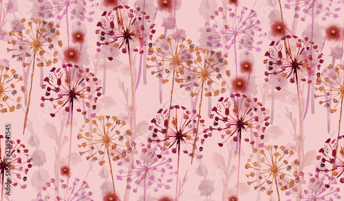 Seamless Watercolor wild floral pattern in hand painting style .