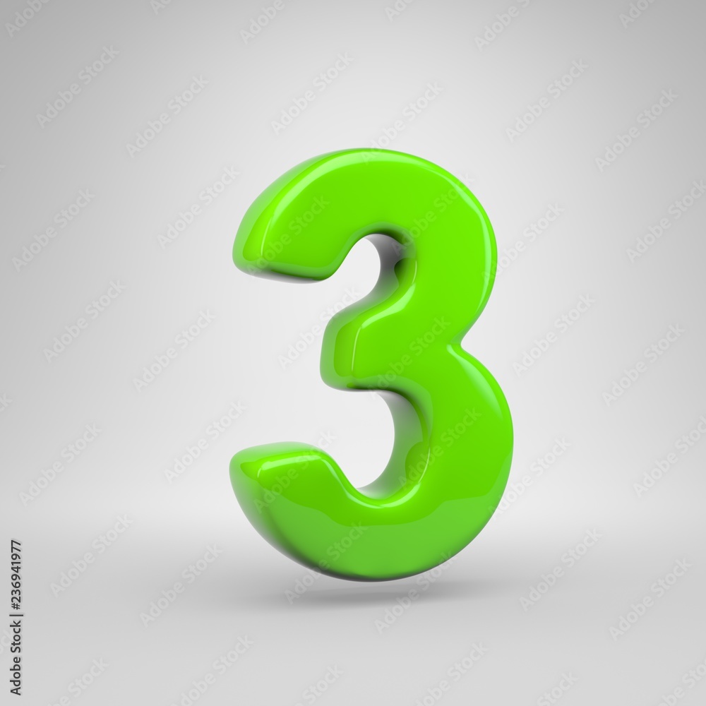 UFO green color number 3 isolated on white background UFO green color number 3 isolated on white background