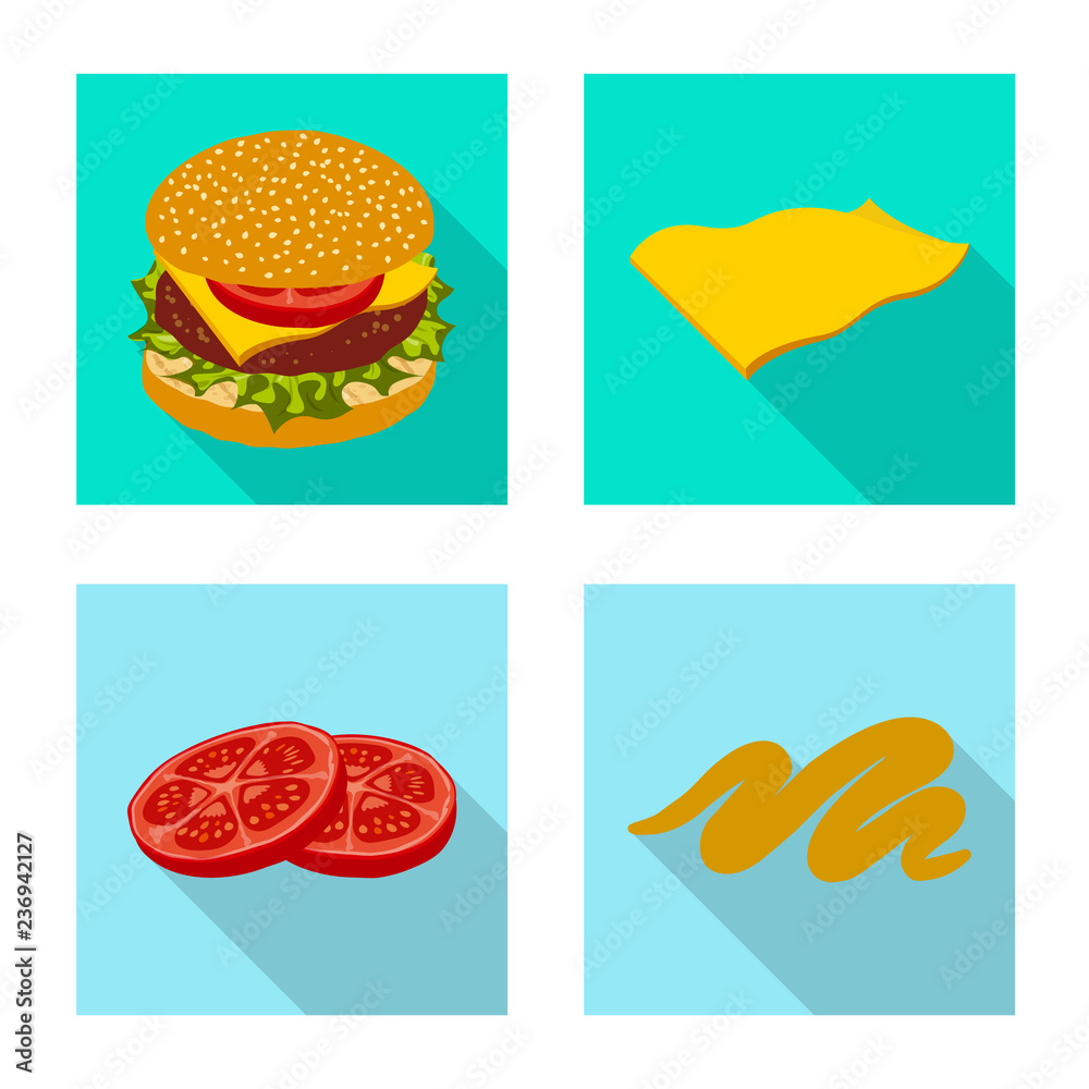 Vector design of burger and sandwich icon. Set of burger and slice stock symbol for web.