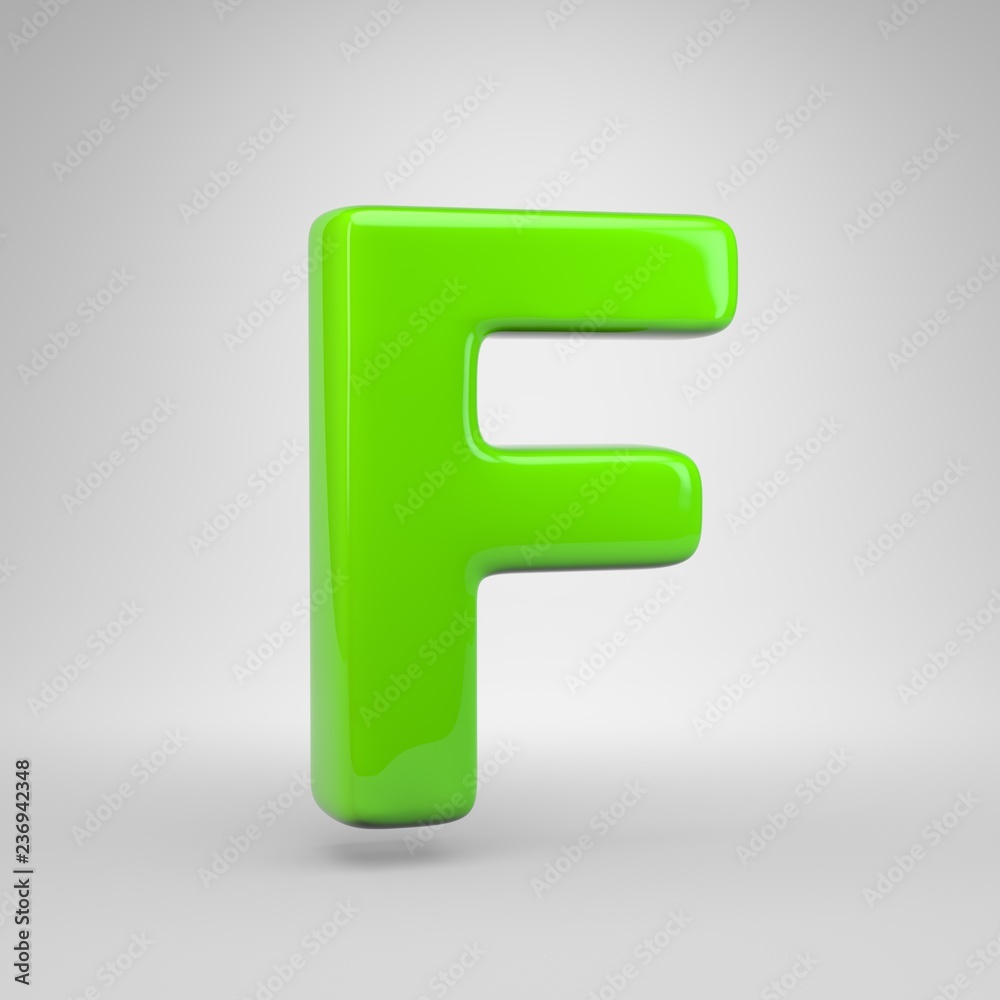UFO green color letter F uppercase isolated on white background UFO green color letter F uppercase isolated on white background