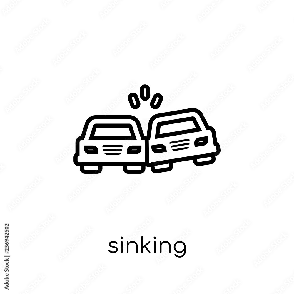 Fototapeta premium Sinking icon. Trendy modern flat linear vector Sinking icon on white background from thin line Insurance collection