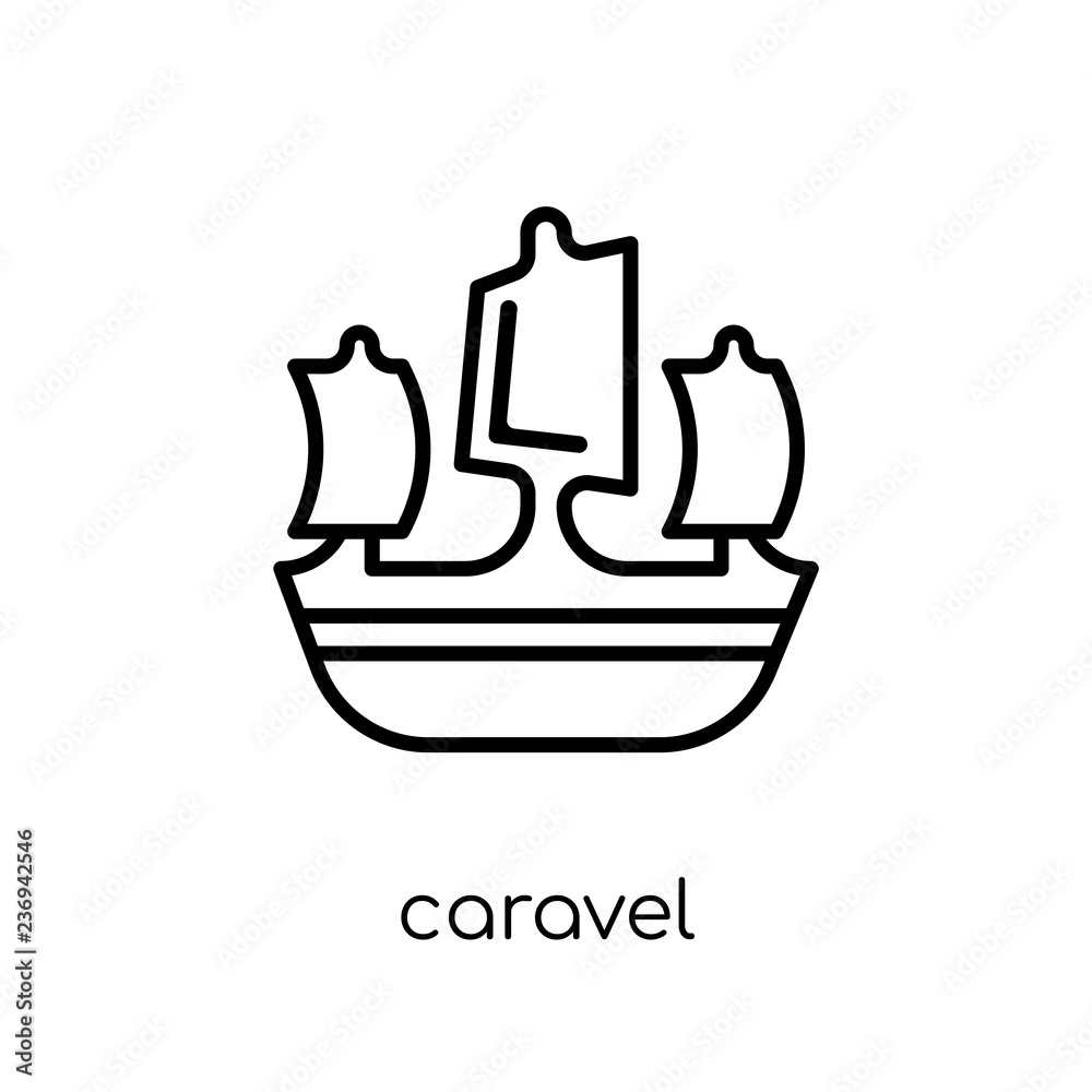 caravel icon. Trendy modern flat linear vector caravel icon on white background from thin line Nautical collection caravel icon. Trendy modern flat linear vector caravel icon on white background from thin line Nautical collection