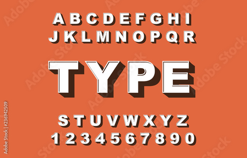 3d Bold retro font. Vintage Alphabet vector 80 s, 90 s Old style graphic poster