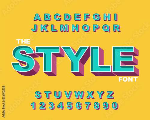 3d Bold retro font. Vintage Alphabet vector 80 s, 90 s Old style graphic poster