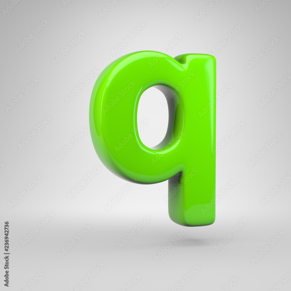 UFO green color letter Q lowercase isolated on white background UFO green color letter Q lowercase isolated on white background